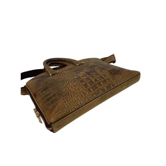 Quintessential Crocodile Style Genuine Leather Bag Briefcase Brown - Picture 11 of 13